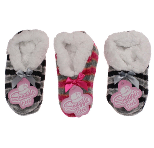 Girl's Snuggle Feet Chenille Striped Slipper with Sherpa Lining