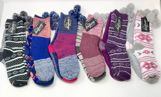 Women's 2-Pk Full Terry Crew Socks with Pom-Pom Asst.