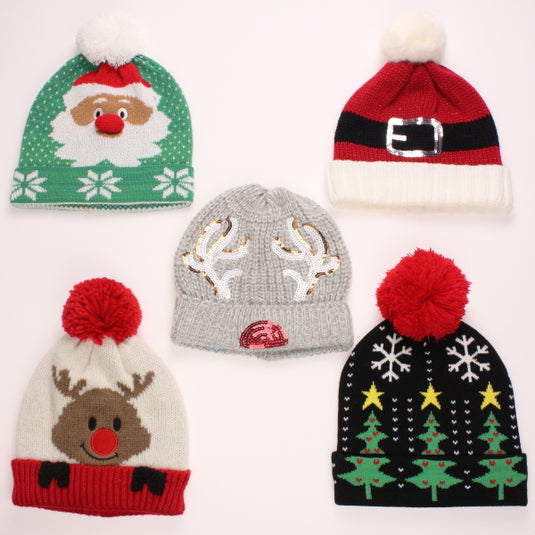 Christmas Knit Design Hats Assorted OSFA