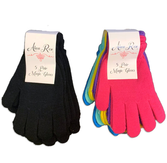 Womens Magic Winter Gloves 5-Pack, Black and Asst Color