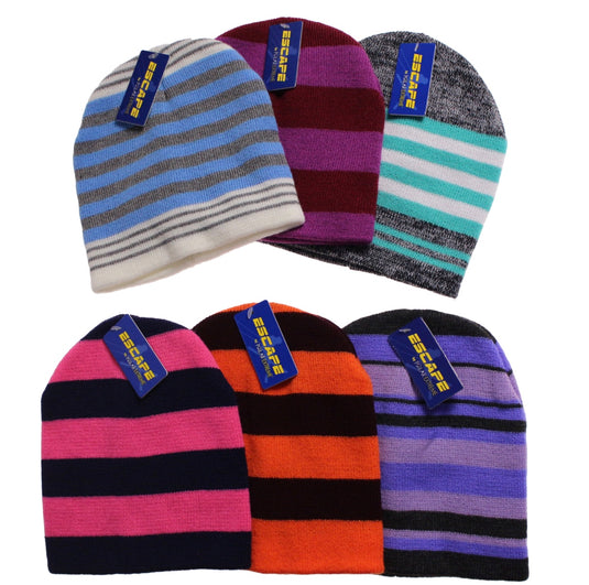 Womens Striped Knit Winter Pull Hat