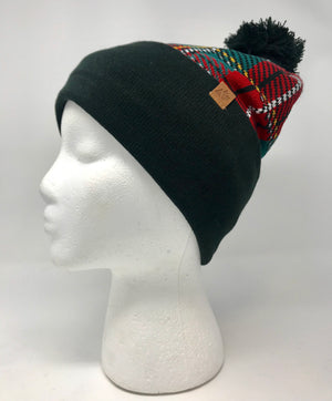Adult Royal Plaid Cuffed Hat with Pom