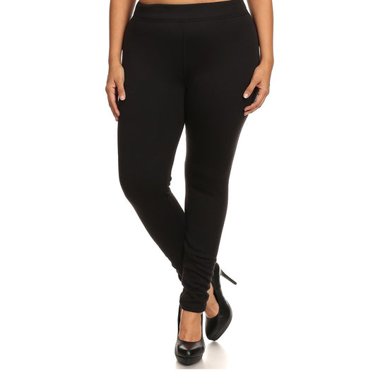 Womens Black Fleece Lined Seamless Leggings - Plus Size