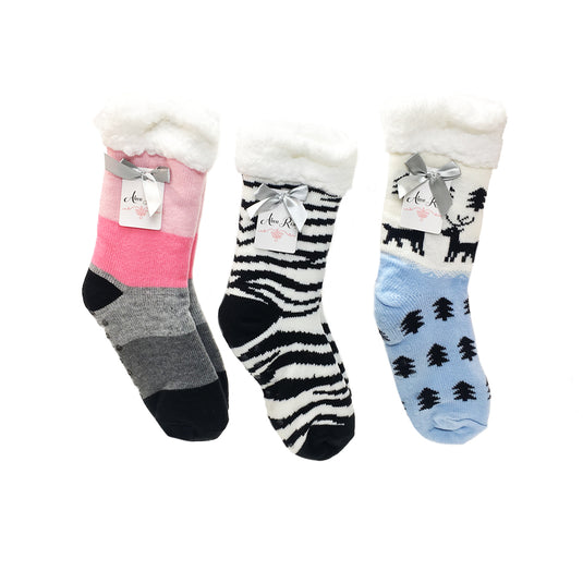 Women's Alexa Rose Sherpa Lined Bootie Sock with Grippers