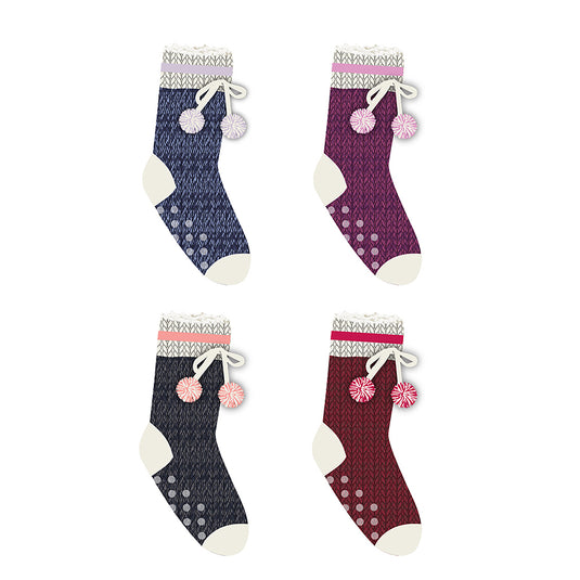 Women's Sherpa Lined Sweater Socks with Poms