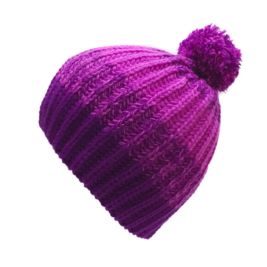 Kids Heavy Knit 2-Tone Striped Pom Hat