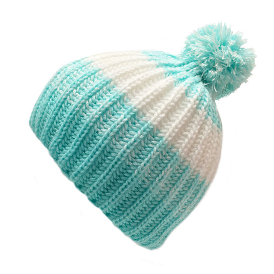 Kids Heavy Knit 2-Tone Striped Pom Hat