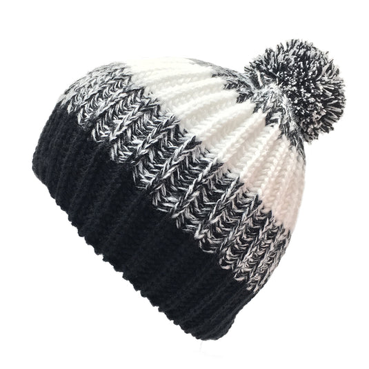 Kids Heavy Knit 2-Tone Striped Pom Hat