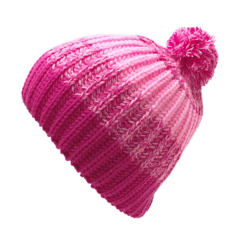 Load image into Gallery viewer, Kids Heavy Knit 2-Tone Striped Pom Hat
