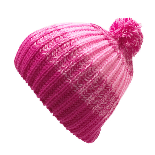 Kids Heavy Knit 2-Tone Striped Pom Hat