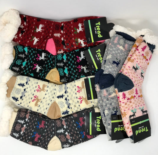 Women's Sherpa Lined Cozy Lounge Socks Asst Colors