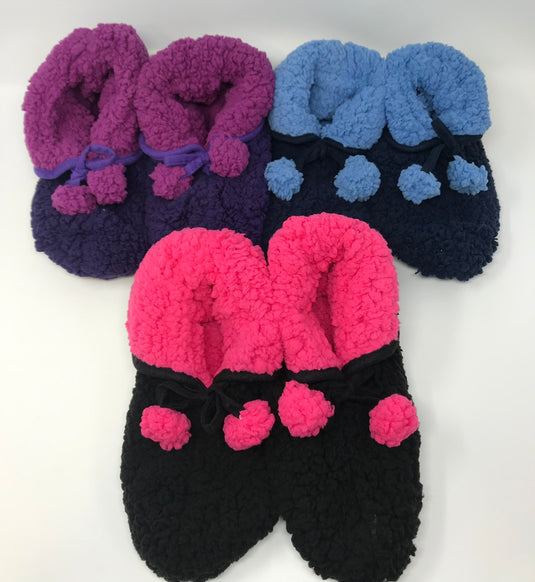 Ladies Sherpa Popcorn Booties/Slippers by Gripeeze