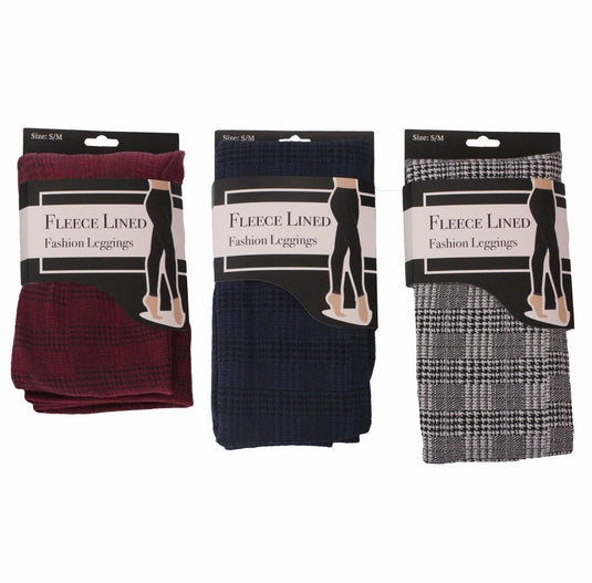 Women's Fleece Lined Plaid Design Leggings - Assorted