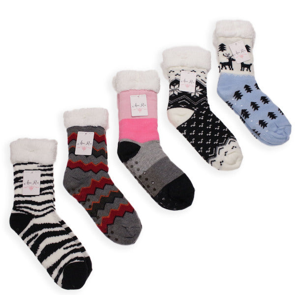 Load image into Gallery viewer, Women's Alexa Rose Sherpa Lined Bootie Sock with Grippers
