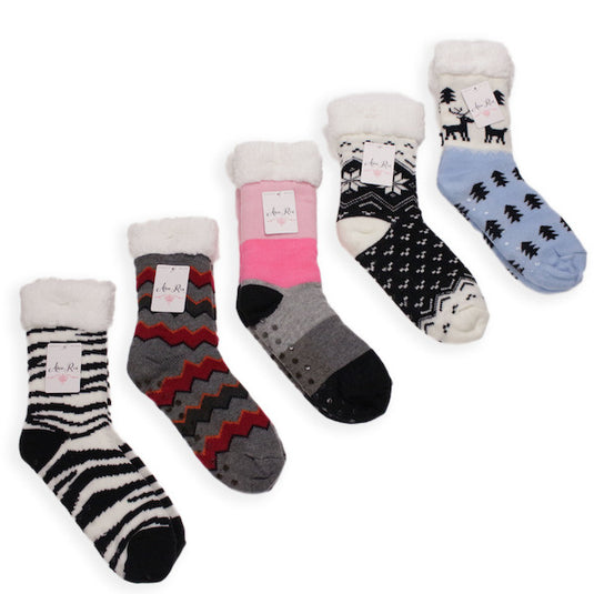 Women's Alexa Rose Sherpa Lined Bootie Sock with Grippers
