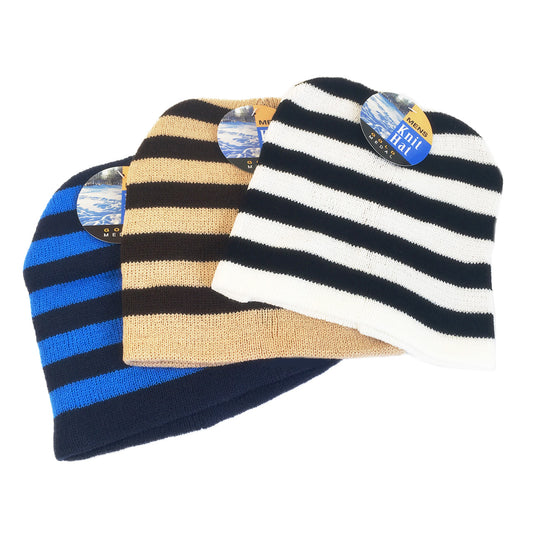 Men's Striped Knit Winter Hat - Assorted