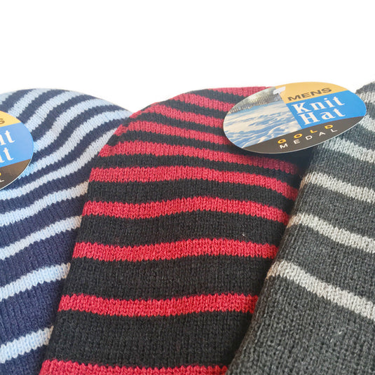 Men's Striped Knit Winter Hat - Assorted