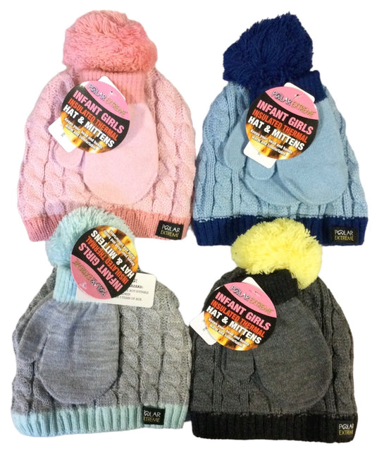 Girl's Polar Extreme Heat Sherpa Lined Pom Hat & Mitten Set
