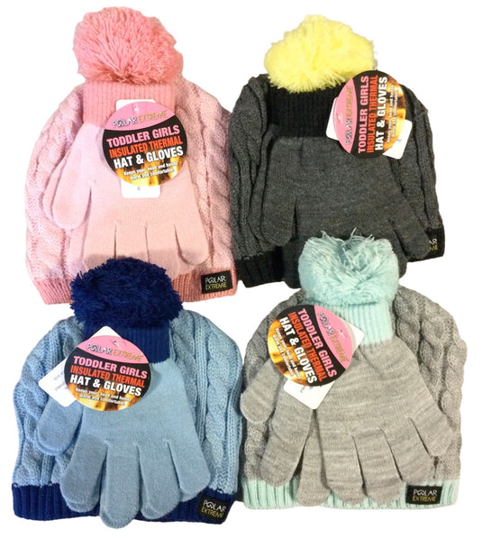 Polar Extreme Heat Toddler Girl's Sherpa Lined Cable Stitch Hat and Glove Set