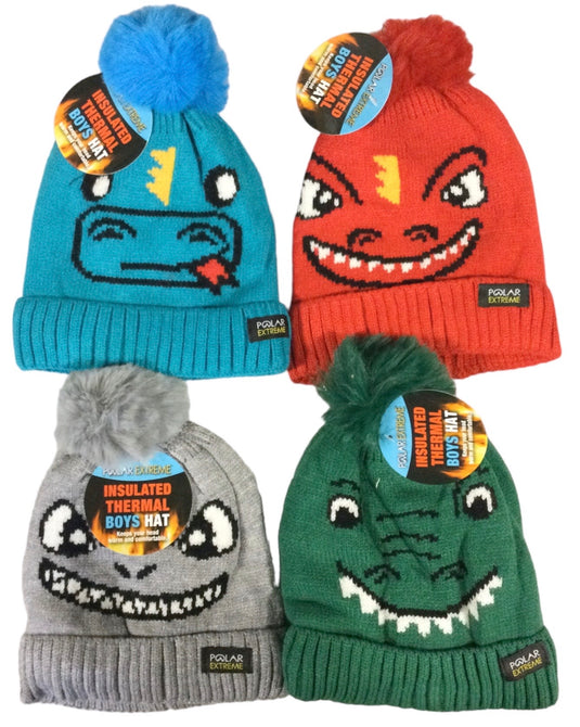 Polar Extreme Toddler Boy Critter Knit Cuff Hat w/ Polar Fleece Lining and Pom