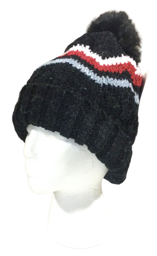 Women's Polar Extreme Heat Chevron Chenille Cuff Hat w/ Faux Fur Pom