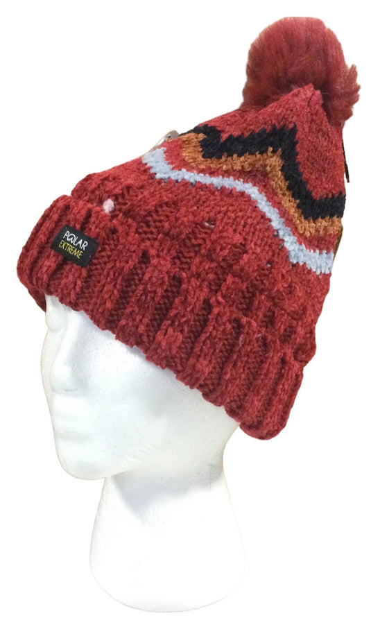 Women's Polar Extreme Heat Chevron Chenille Cuff Hat w/ Faux Fur Pom