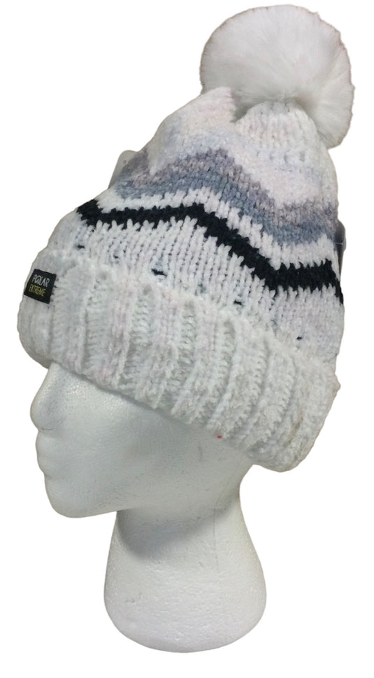 Women's Polar Extreme Heat Chevron Chenille Cuff Hat w/ Faux Fur Pom
